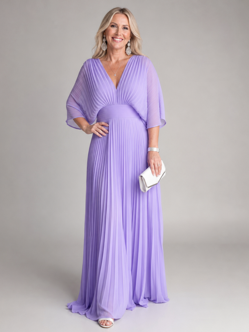Semorph | Robe Maxi Plissée à Manches Longues en V