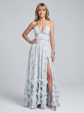 Alessia | Robe Maxi à Bretelles Fleurie avec Col Halter