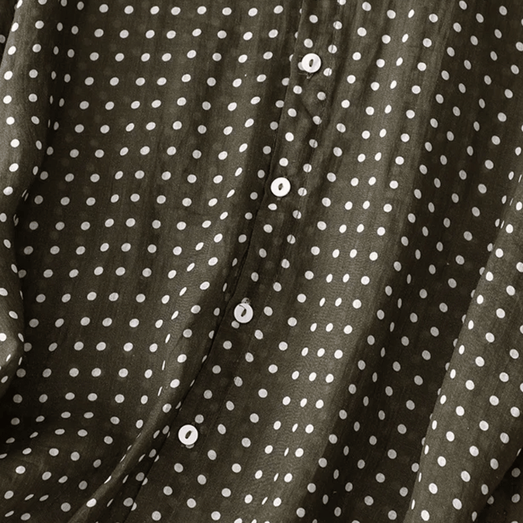 Chemise en Coton et Lin à Manches Courtes avec Imprimé à Pois pour Femme