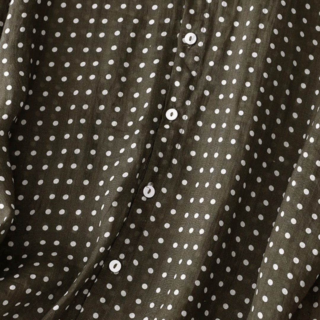 Chemise en Coton et Lin à Manches Courtes avec Imprimé à Pois pour Femme
