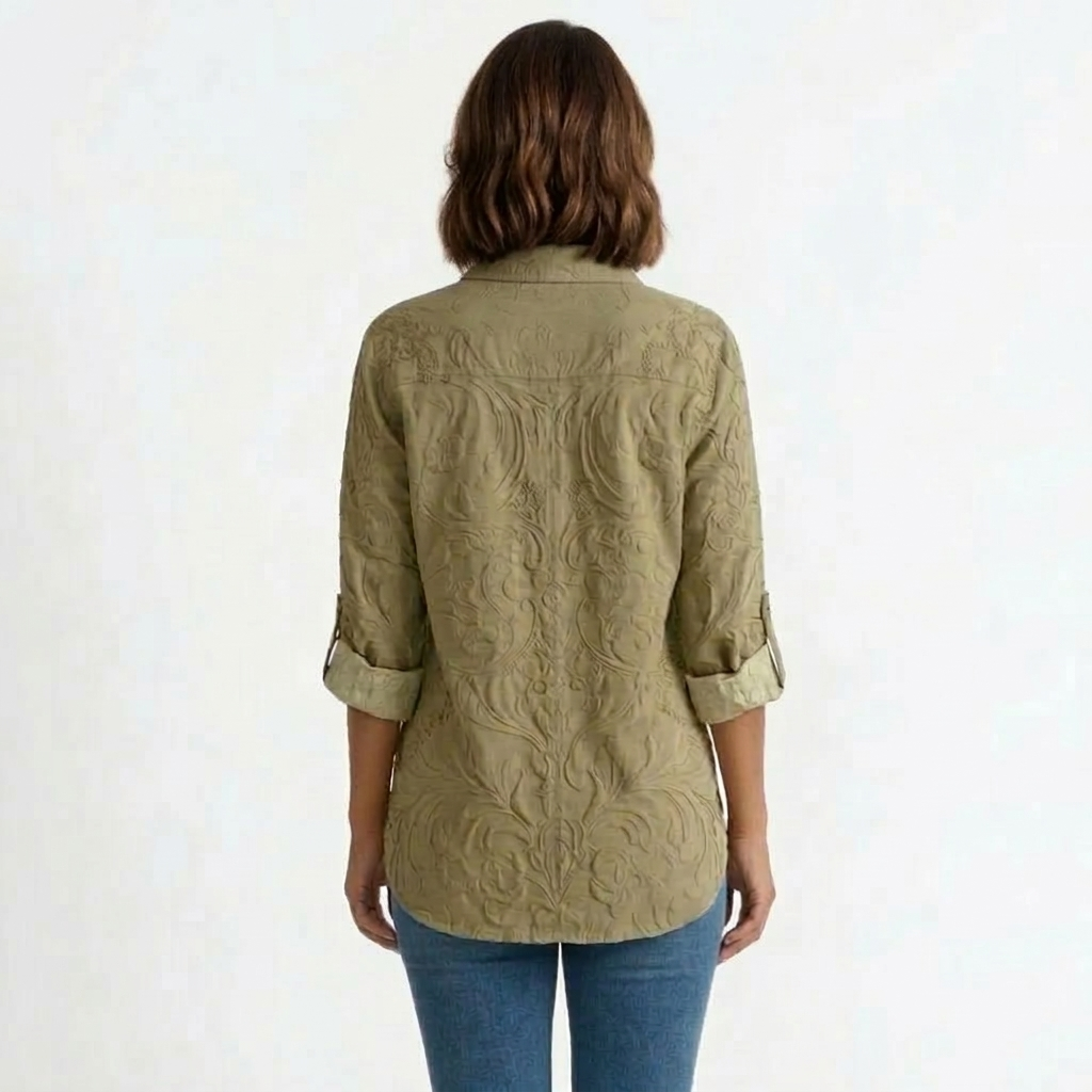 Blouse Élégante Florale Coupe Classique Manches Trois-Quarts