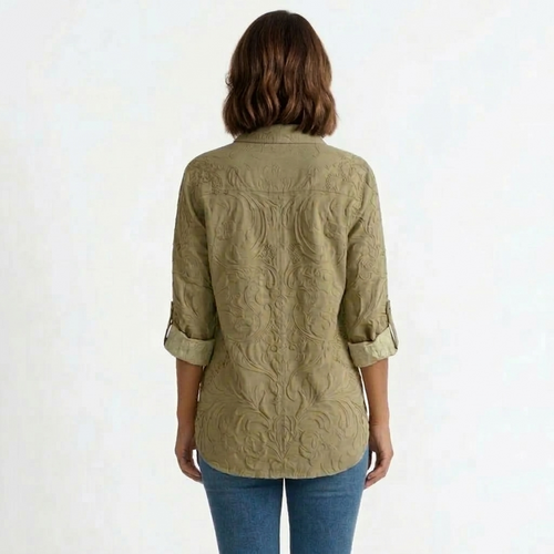 Blouse Élégante Florale Coupe Classique Manches Trois-Quarts