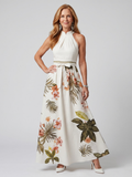 Prairie | Robe maxi à panneaux botaniques avec col halter drapé
