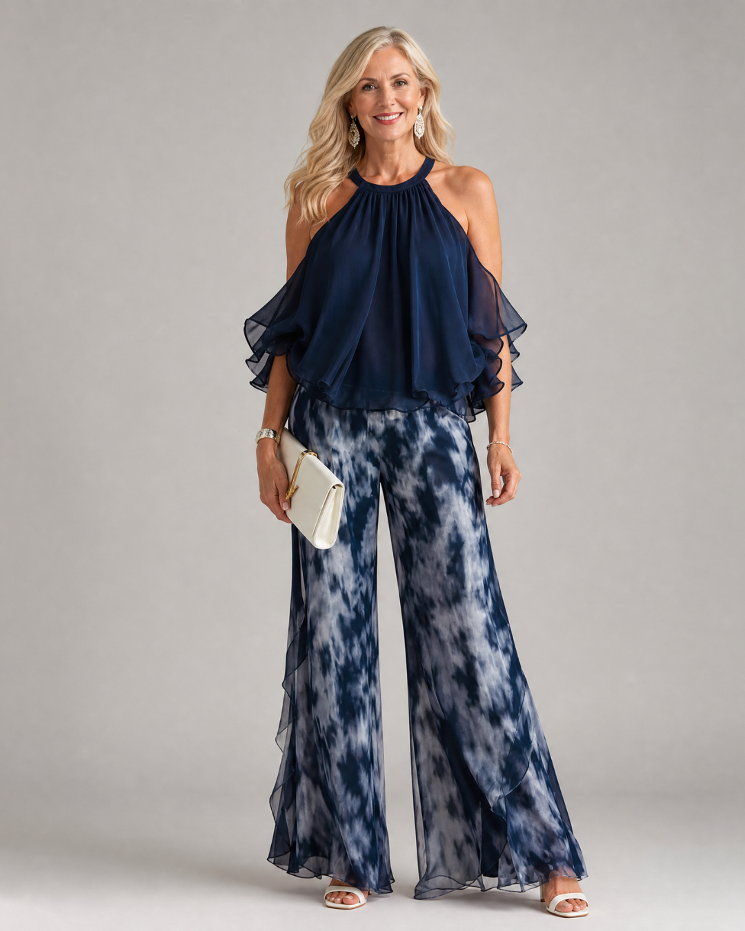 Xylara | Ensemble large à encolure halter imprimé à couches