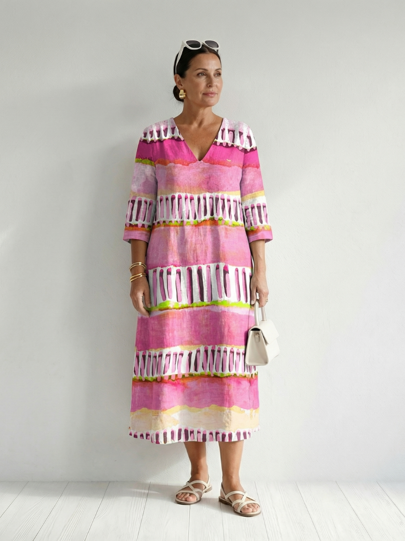 Calla | Robe Midi à Rayures à Motif Facile