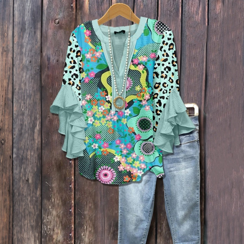 Valeria | Blouse élégante avec un délicat motif floral rétro