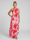 Taya | Robe Midi à Bretelle Unique avec Corsage Plissé