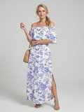 Elowira | Robe midi à imprimé floral doux et épaules dénudées