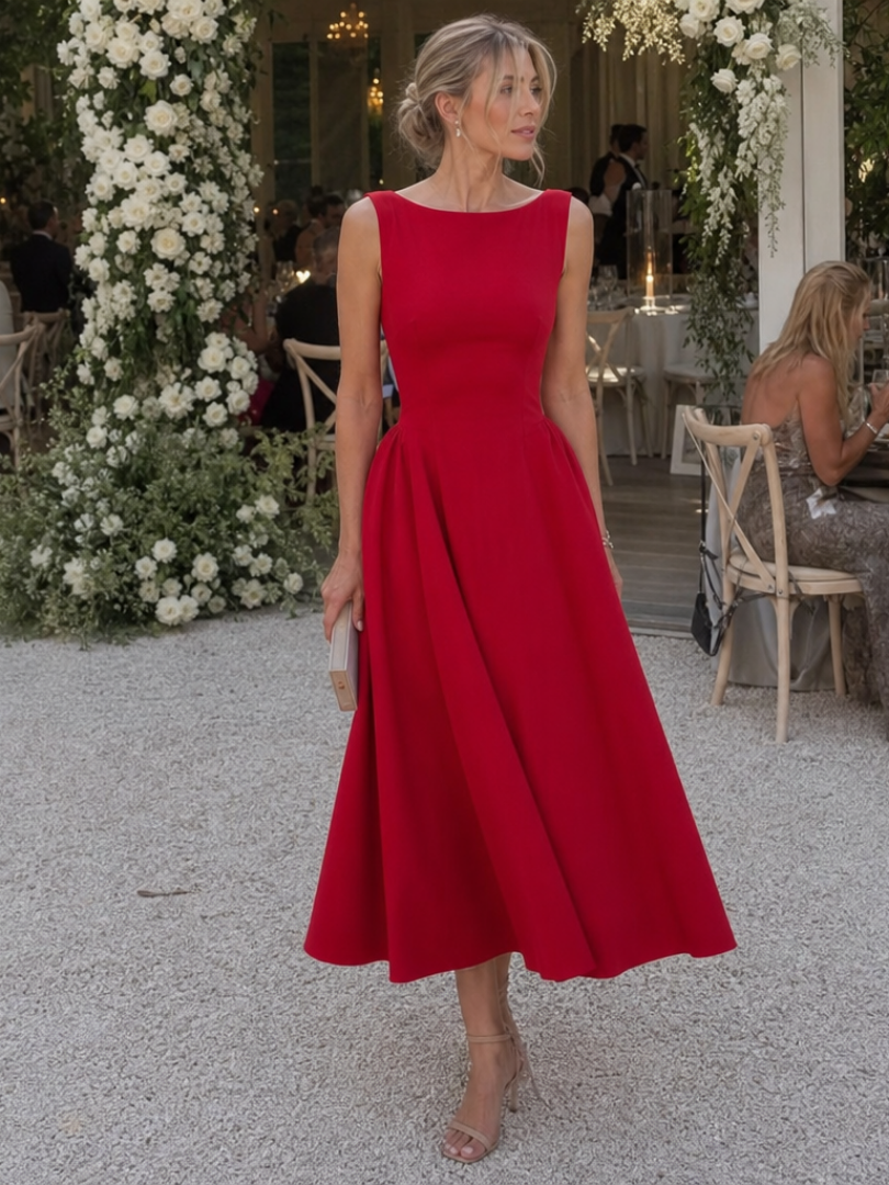 Corane | Robe midi ajustée sans manches à encolure ronde