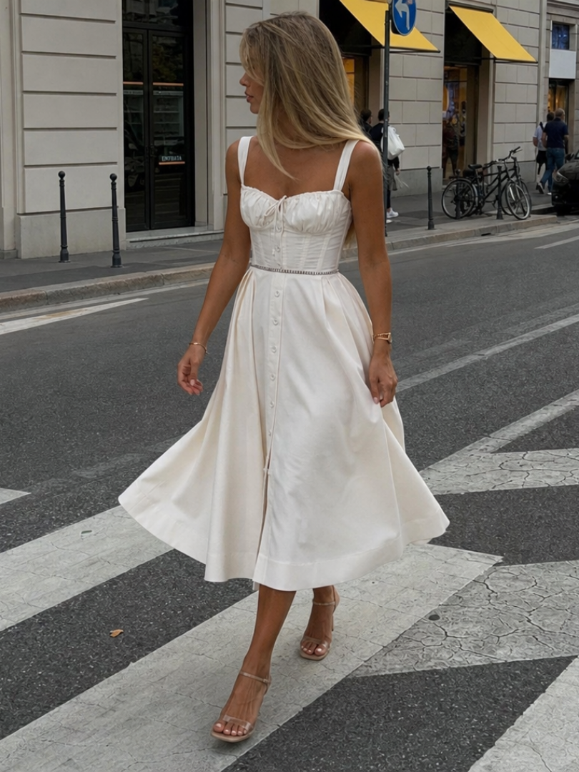 Amren | Robe Midi à Corsage Structuré Sans Manches