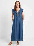 Adélaïde | Robe midi sans manches avec volants
