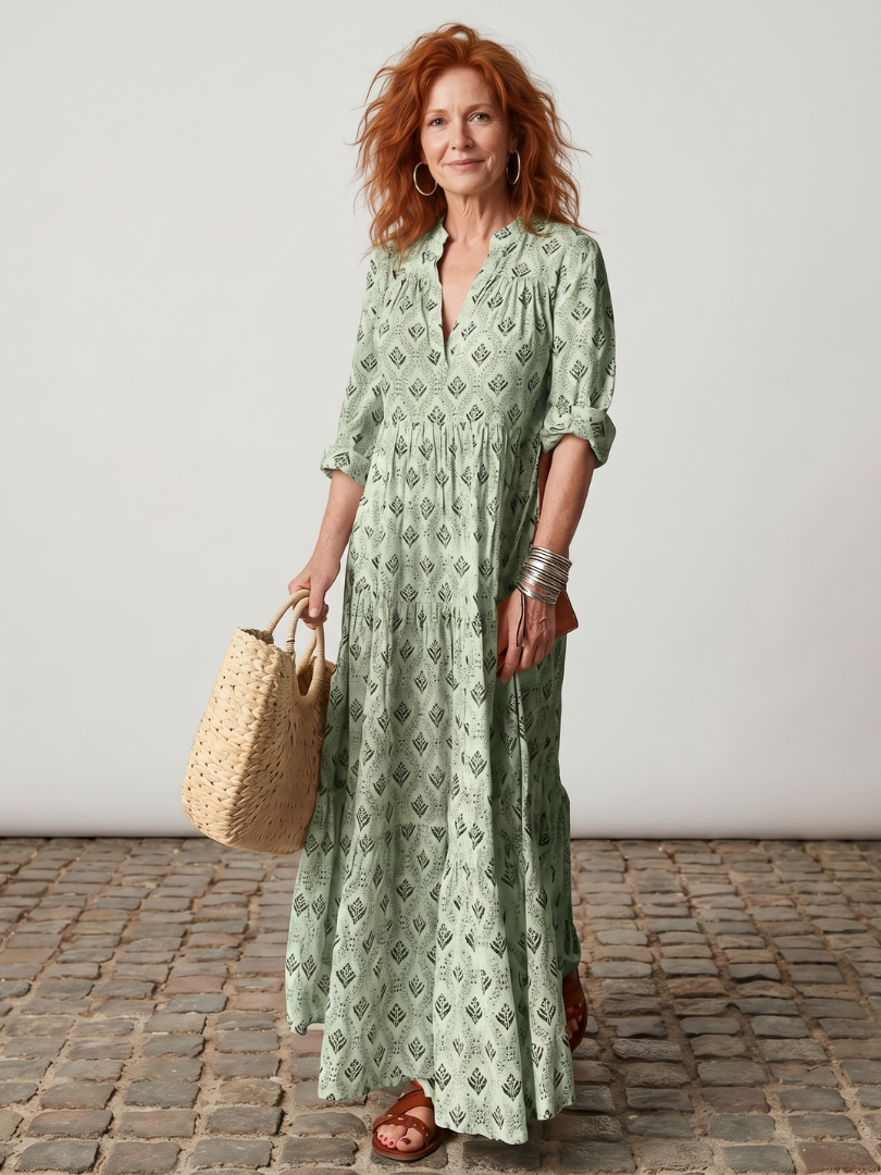 Junia | Robe maxi à manches longues et décolleté en V imprimée
