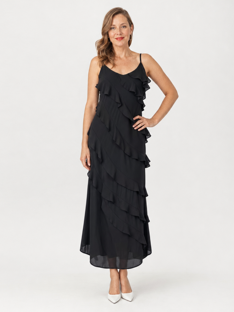 Riper | Robe Maxi à Bretelles Spaghetti avec Détails de Volants Superposés