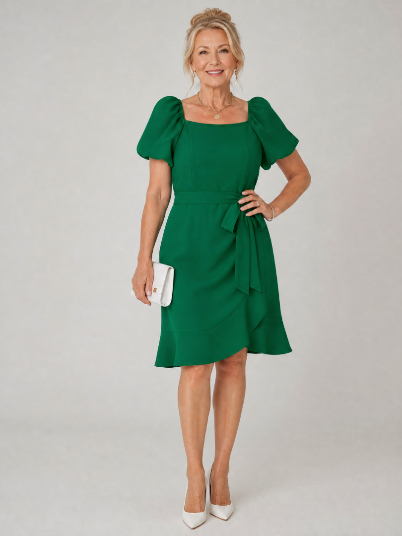 Ruosa | Robe Mini à Manches Bouffantes Courtes avec Détail de Nœud Latéral
