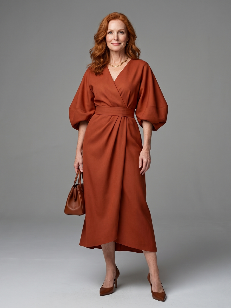 Beryl | Robe Midi à Panneau Taille Sculpté