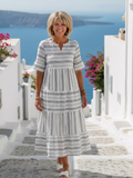 Parisa | Robe midi à manches courtes à rayures à volants