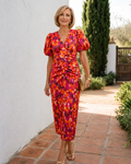 Zavienna | Robe Midi à Manches Bouffantes et Imprimé Abstrait