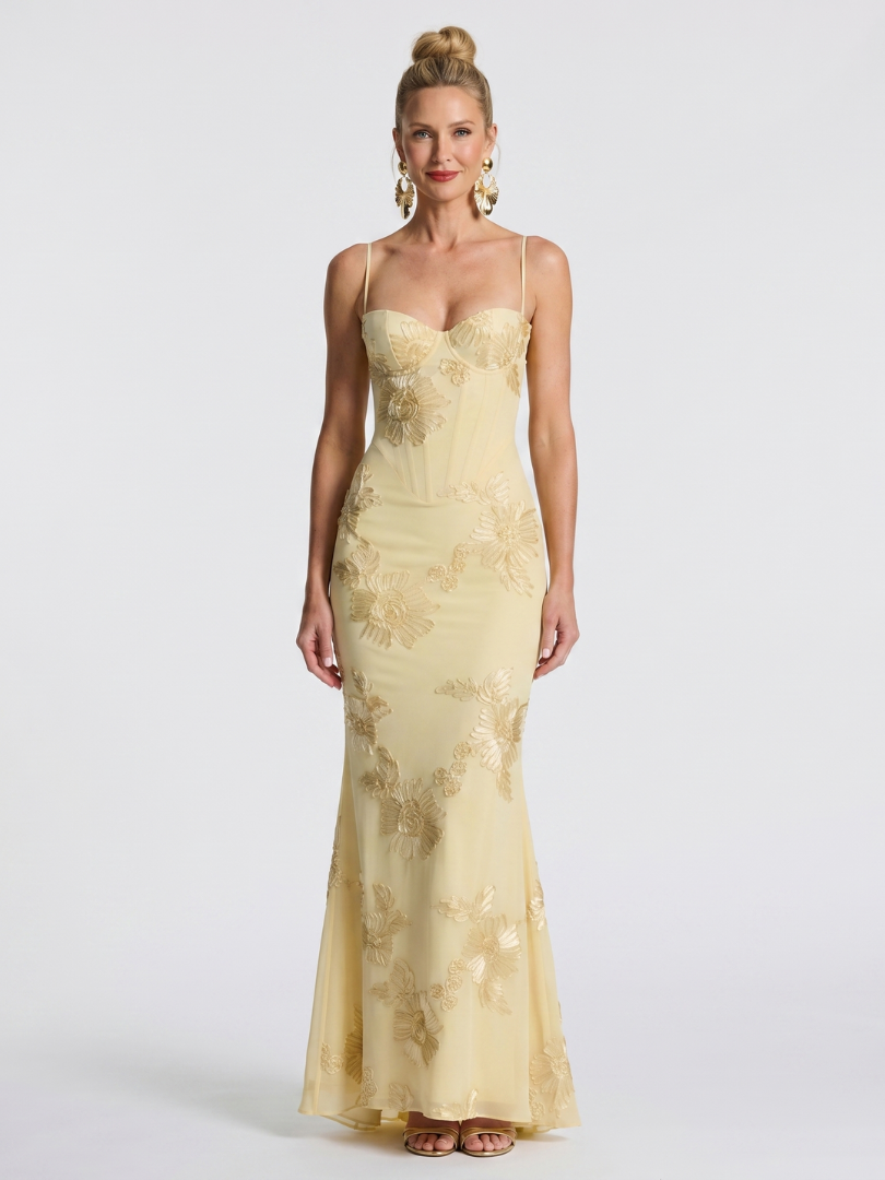 Pax | Robe Maxi Ajustée avec Bretelles Brodées