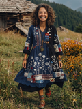 Alix | Robe midi à manches longues avec panneaux brodés