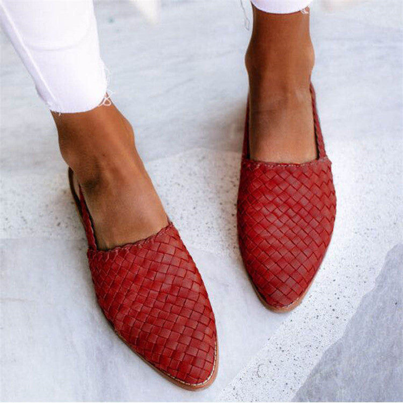 Chaussures Slingback en Cuir Tressé avec Talon Plat et Bride Arrière pour Femme