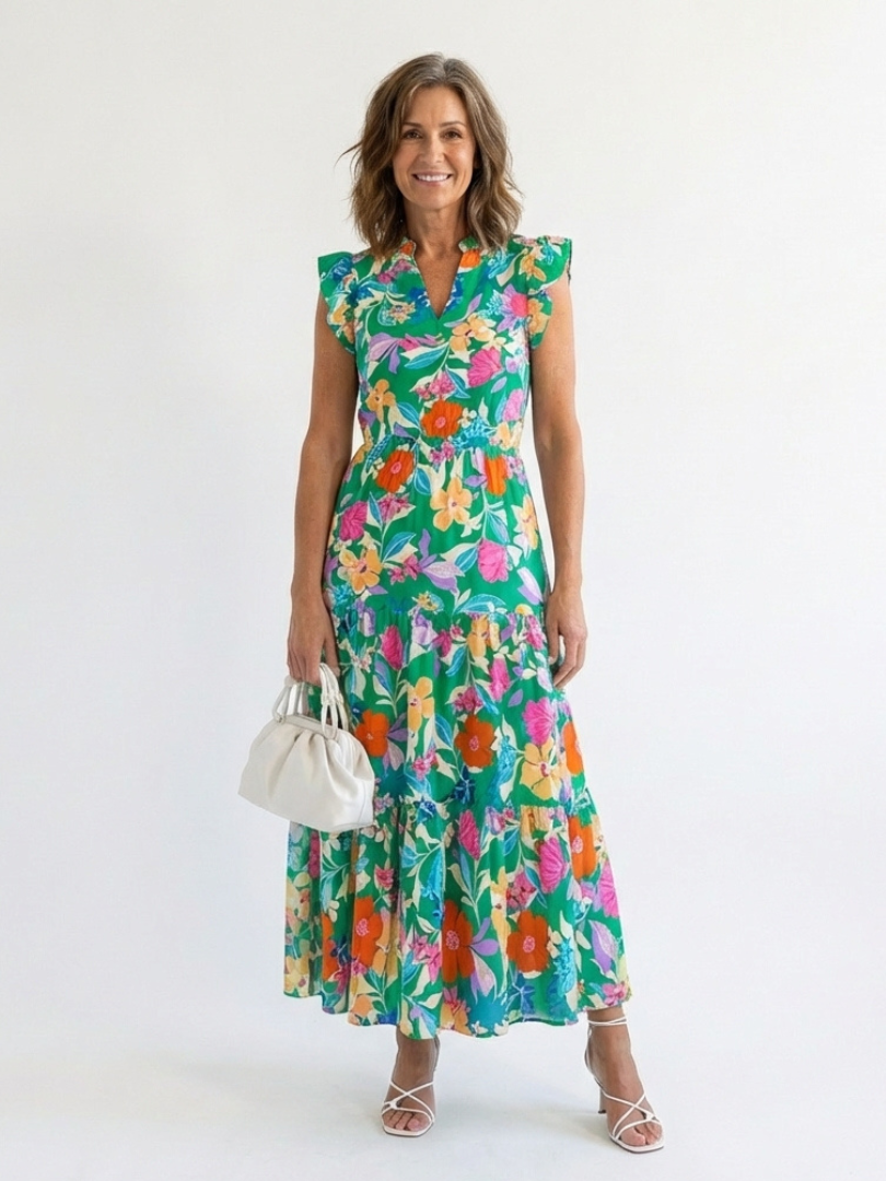 Lila | Robe midi à volants à imprimé floral
