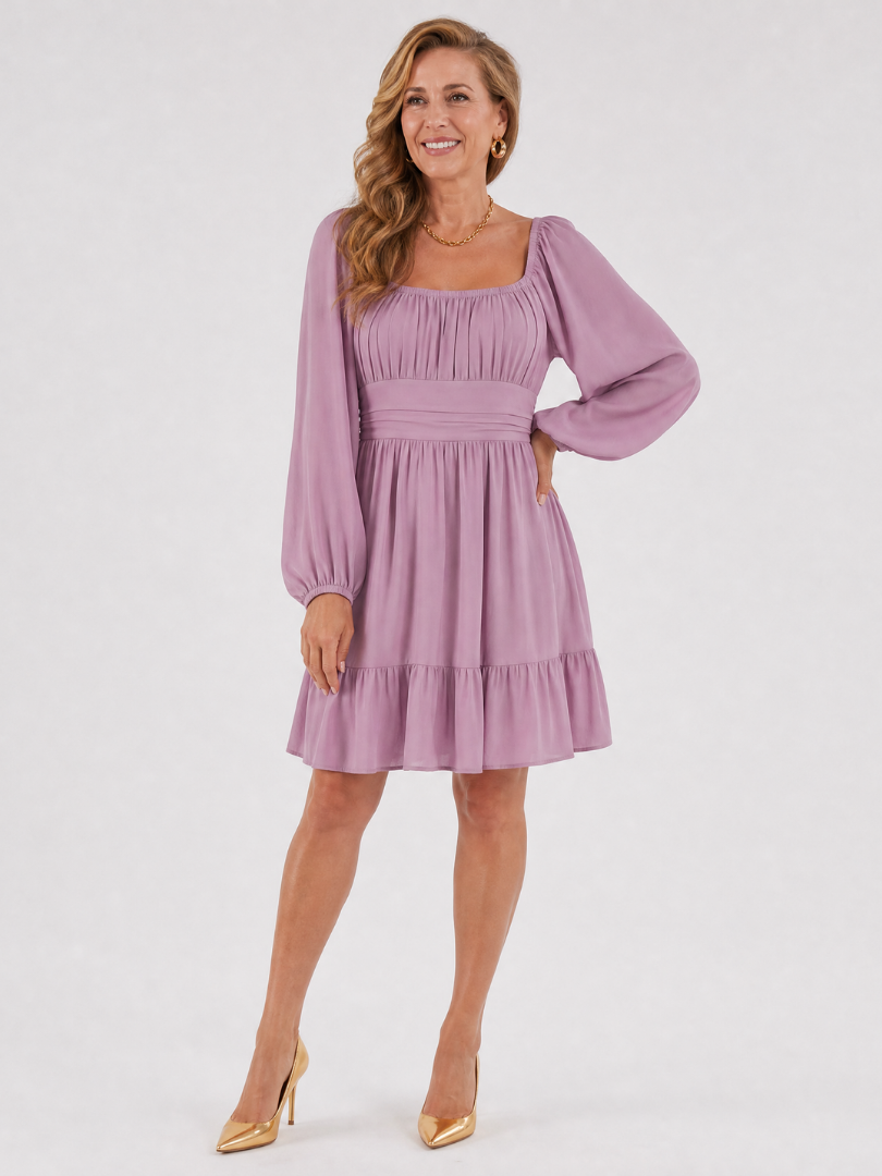 Evalene | Robe longueur genou à manches longues avec volants