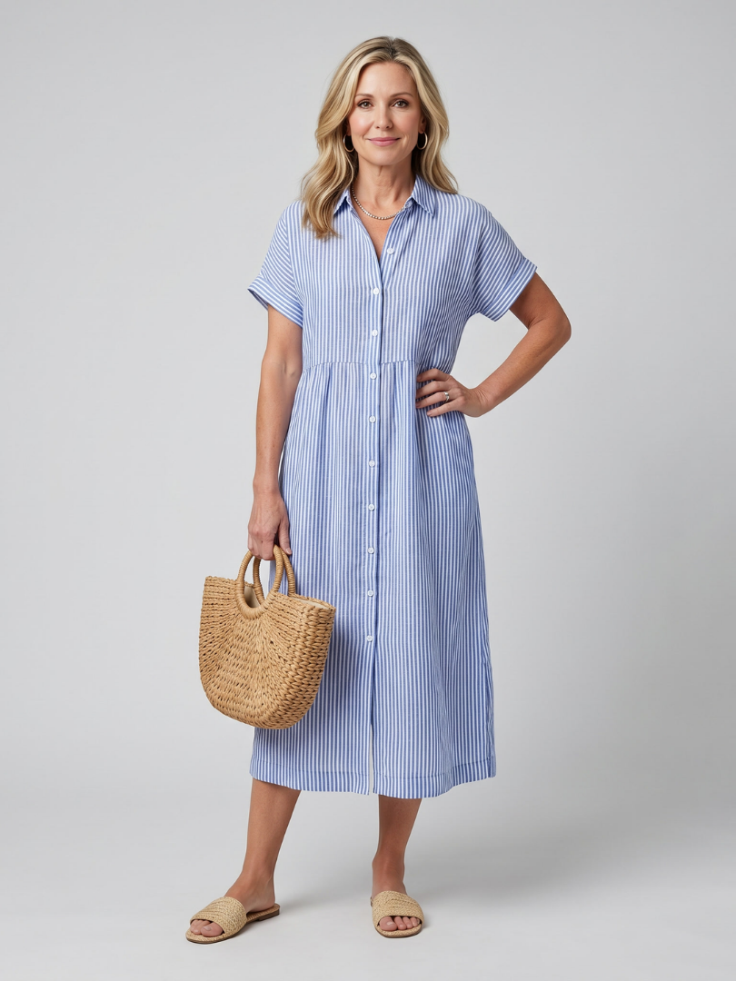 Rosamund | Robe midi à rayures à manches courtes