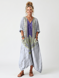 Raina | Robe midi oversize à poches avec panneau contrasté brodé