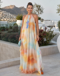 Solmira | Robe maxi fluide à encolure halter aquarelle