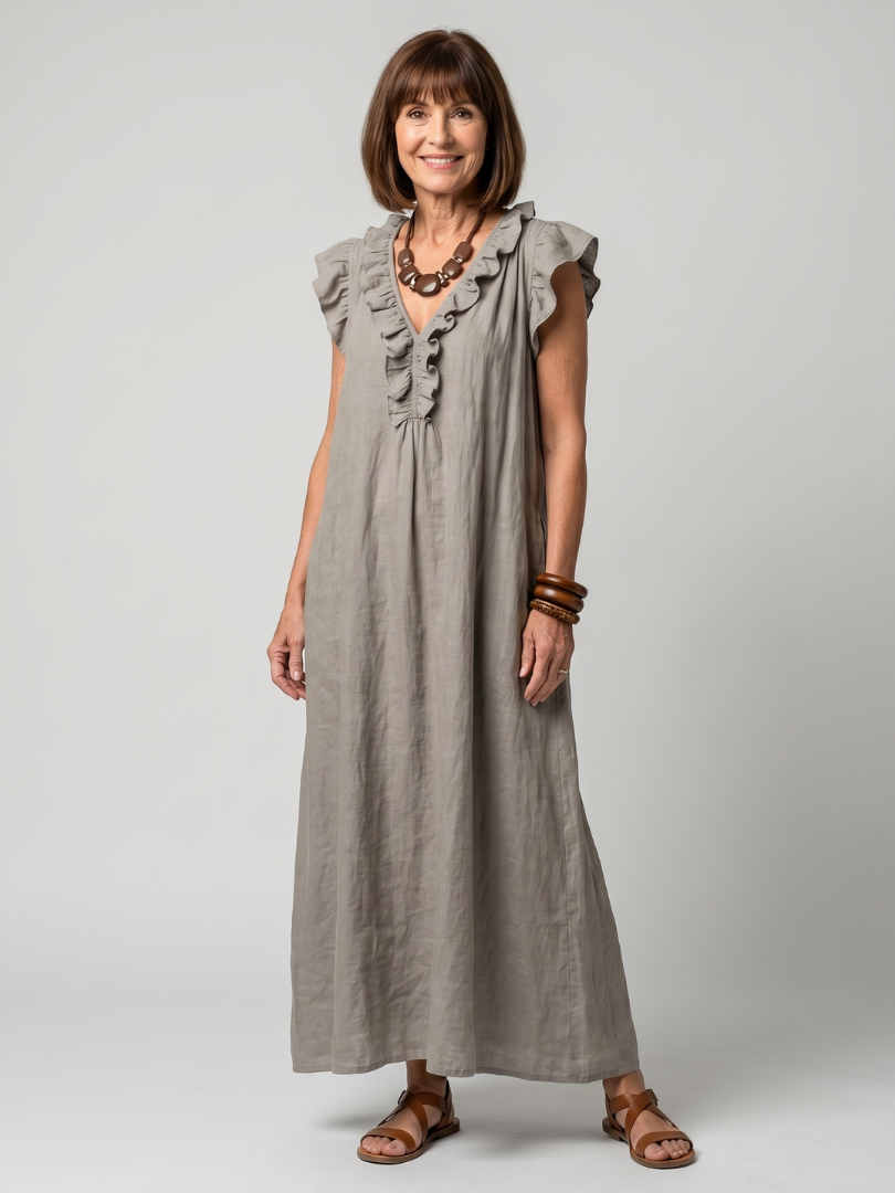 Fougère | Robe Midi Sans Manches avec Volants