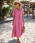Thamal | Robe Midi Relaxed en Mélange de Coton Lavé à Col V