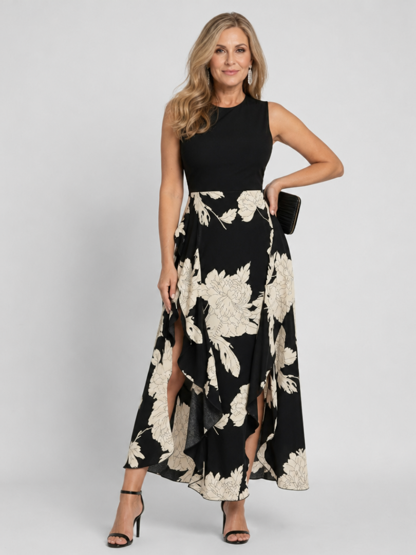 Klasen | Robe Midi Sans Manches à Imprimé Floral avec Ourlet Haut-Bas