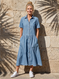 Genève | Robe midi à col avec taille froncée