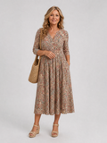 Picao | Robe Midi Vintage à Manches Trois Quarts