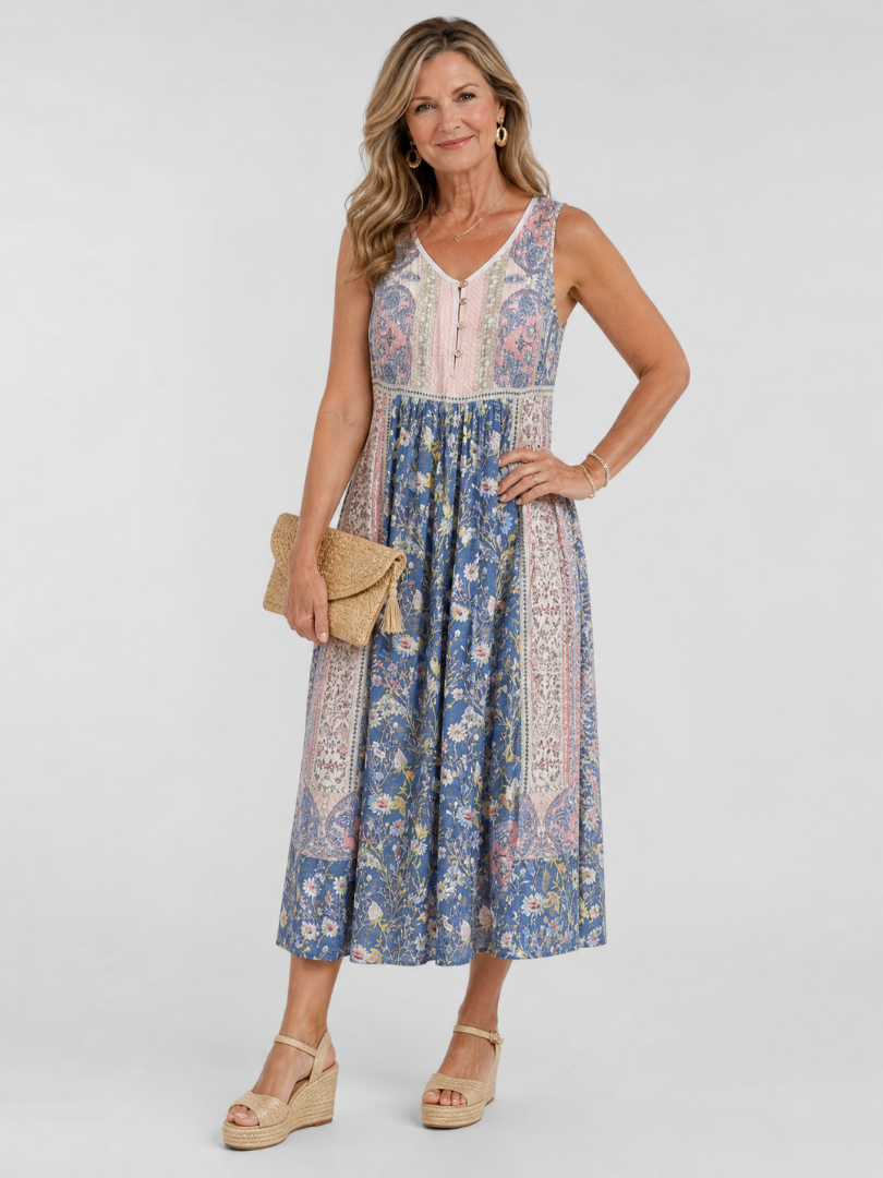 Lemez | Robe midi sans manches à détails de boutons floraux mélangés