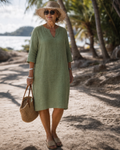 Elixir | Robe à manches trois-quarts en V texturé à longueur genoux