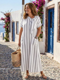 Elaris | Robe midi à manches courtes, à rayures, avec nœud à la gorge et poches