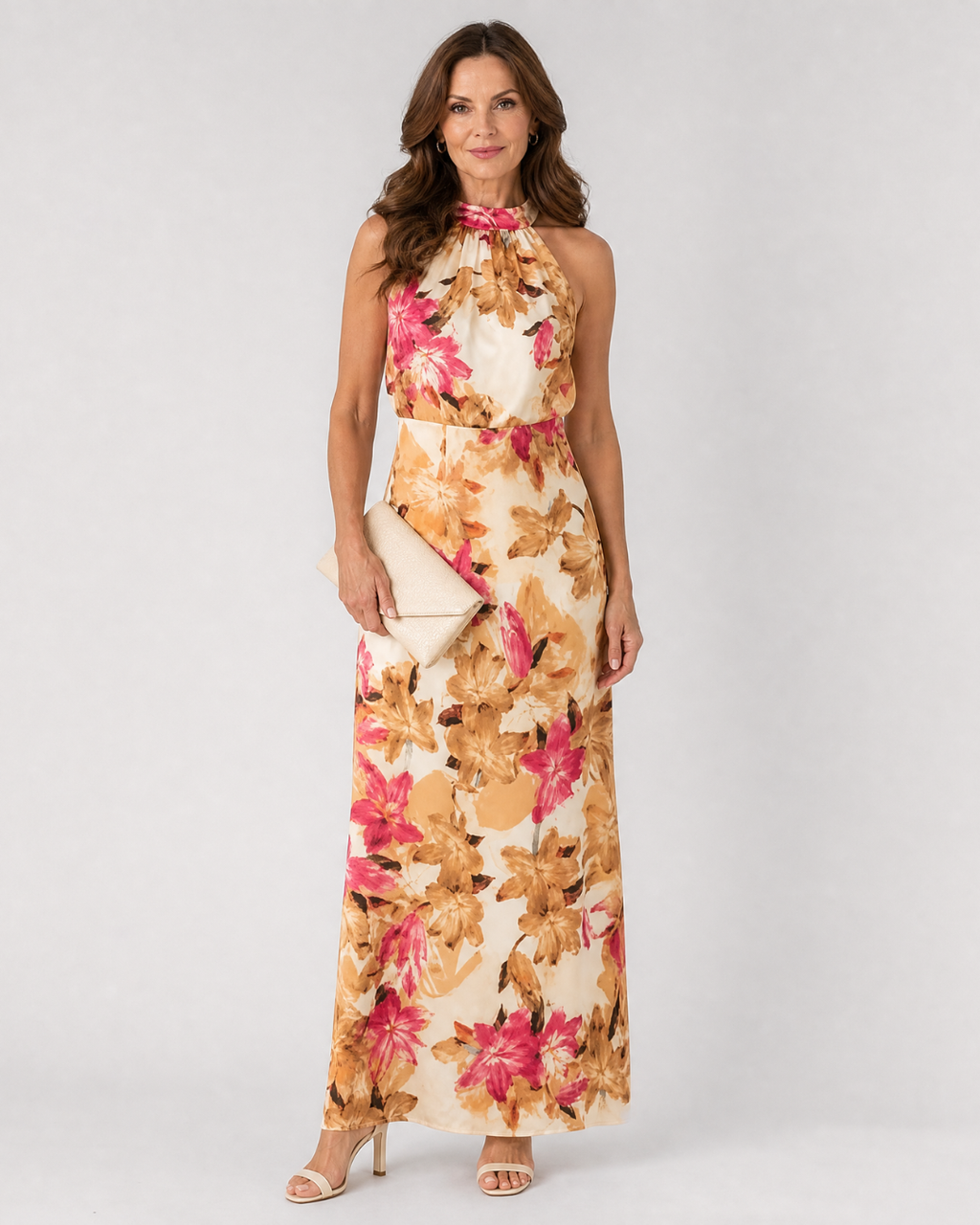 Cekel | Robe Midi Flottante à Encolure Halter Imprimé Botanique