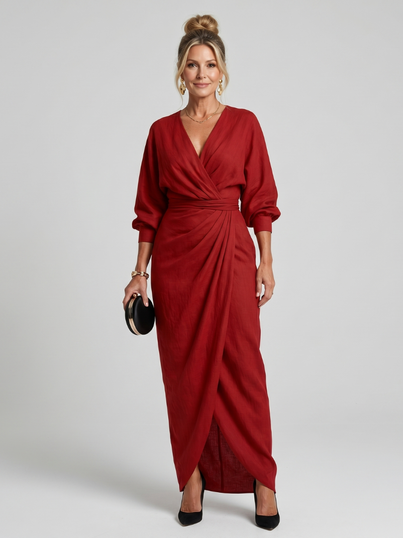 Fable | Robe Midi à Manches Longues avec Enveloppement