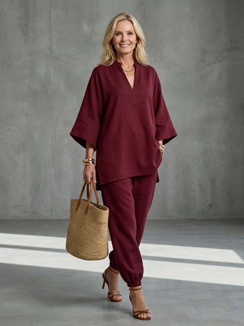 Georgiana | Ensemble tunique à col V et pantalon froncé