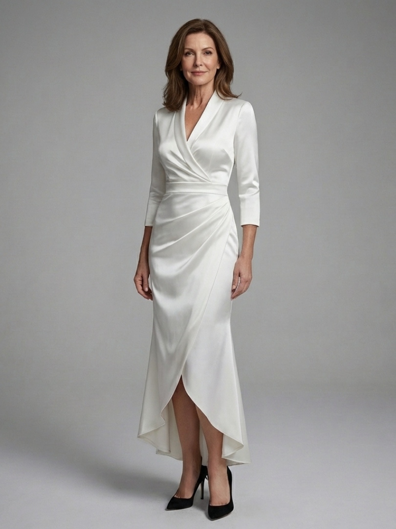 Celestine | Robe Midi Croisée à Manches Longues Haute-Basse