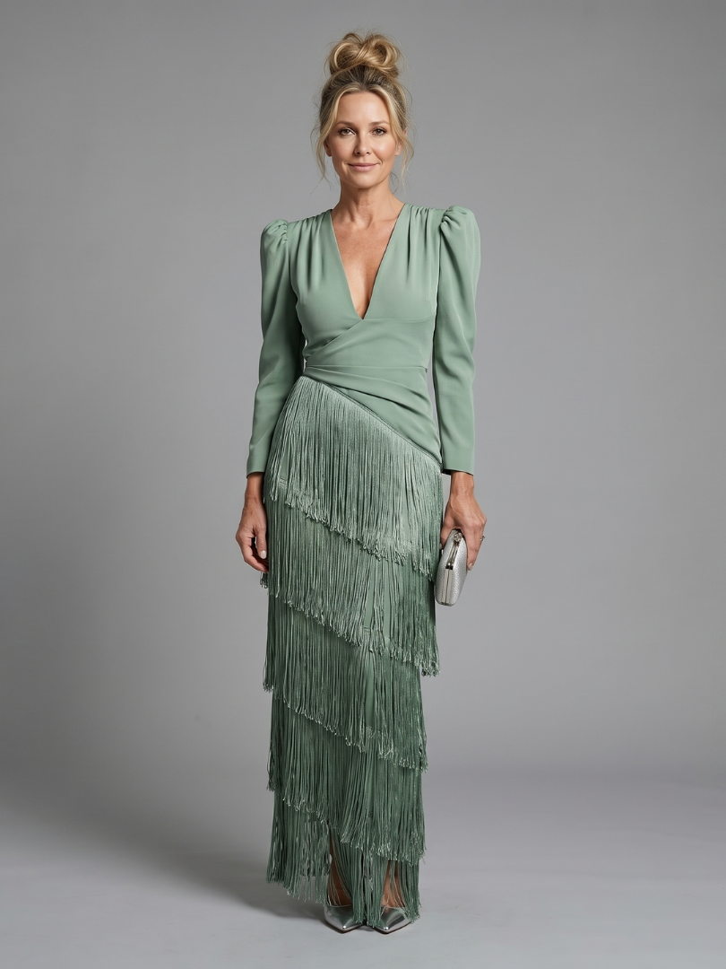 Samara | Robe Midi à Manches Longues avec Franges Douces