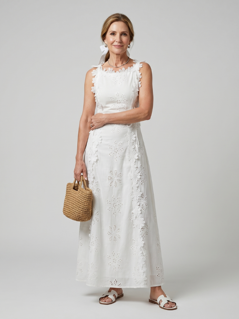 Simone | Robe midi en dentelle à bretelles sans manches