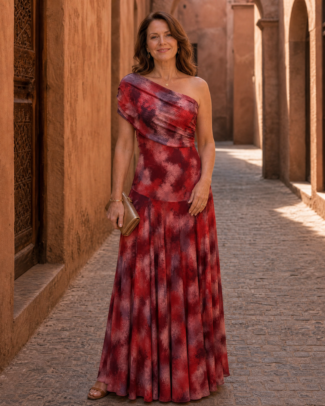 Zarephine | Robe Maxi Fluide Imprimé Aquarelle à Une Épaule