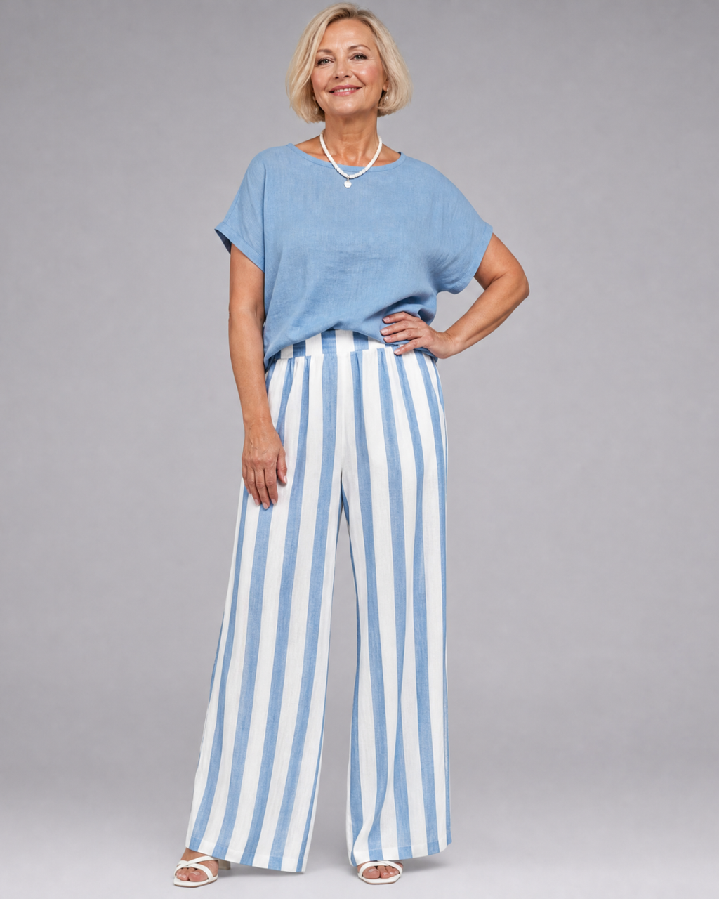 Miolna | Ensemble Haut en Mélange de Lin et Pantalons Amples Rayés
