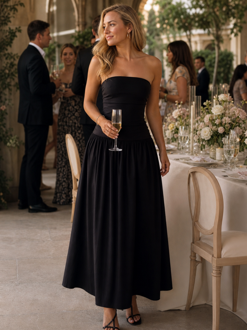 Zelene | Robe Midi à Bustier Froncé