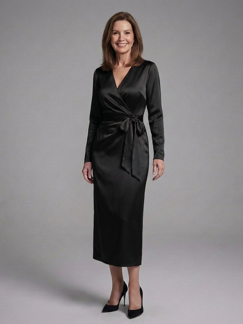 Alouette | Robe Midi à Manches Longues avec Ceinture