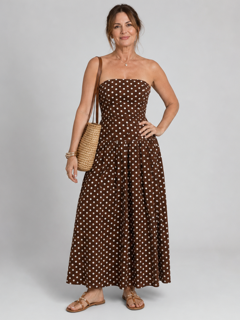 Sorien | Robe Midi à Pois Sans Bretelles