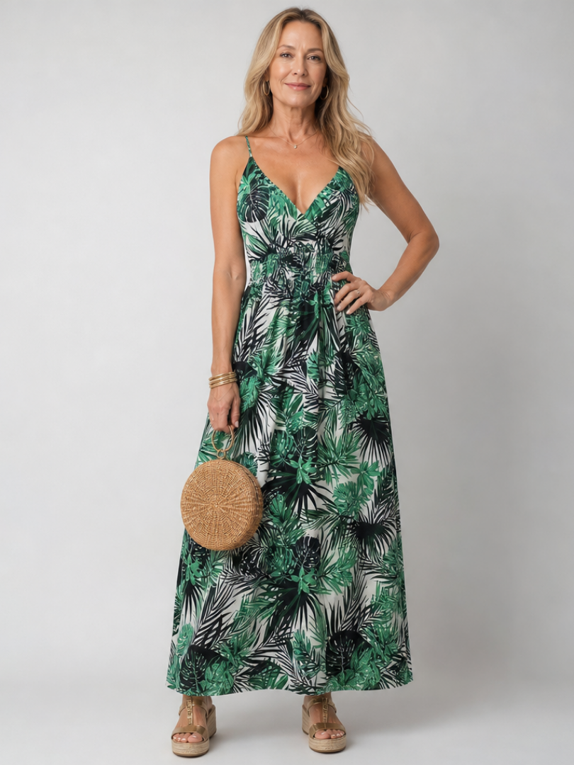 Maravelle | Robe Midi sans Manches à Imprimé Floral