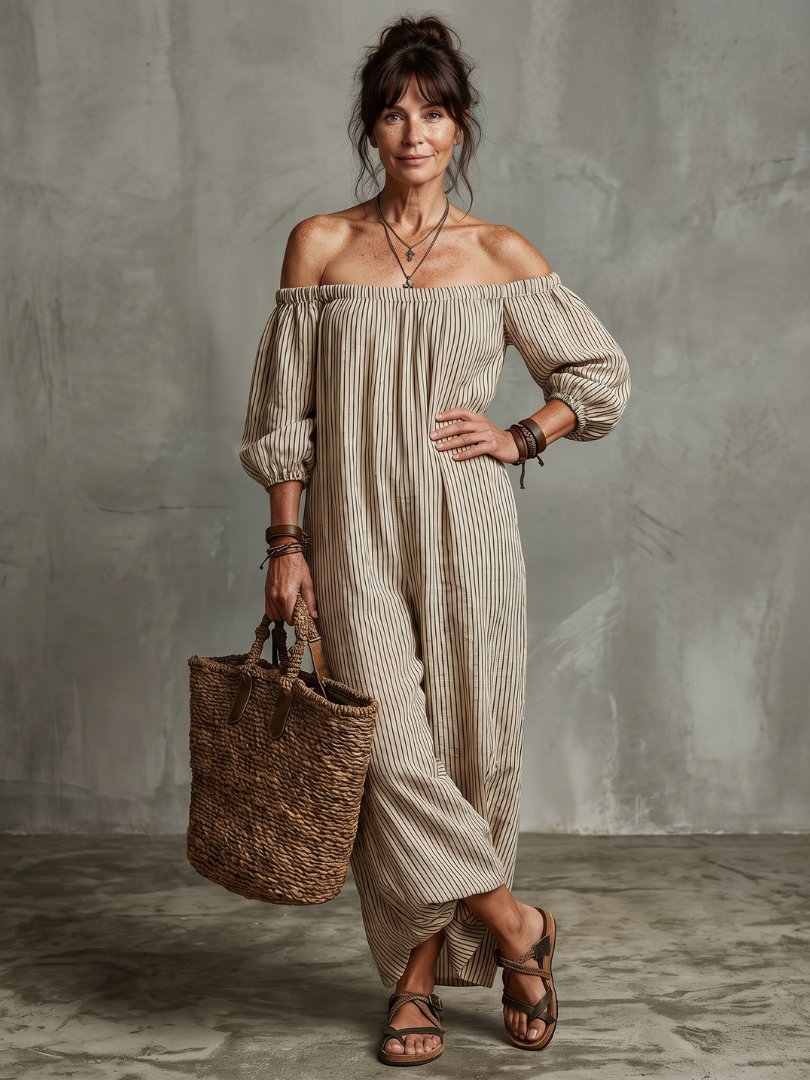Euphemia | Robe Maxi Off Shoulder à Motif Rayé